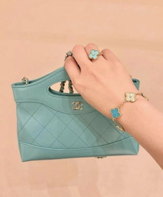Van Cleef & Arpels Turquoise and Diamond Alhambra 5-Motif Bracelet