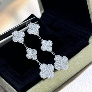 Van Cleef & Arpels Frosted Clover Cascade Clip-On Earrings