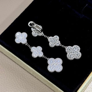 Van Cleef & Arpels Frosted Clover Cascade Clip-On Earrings