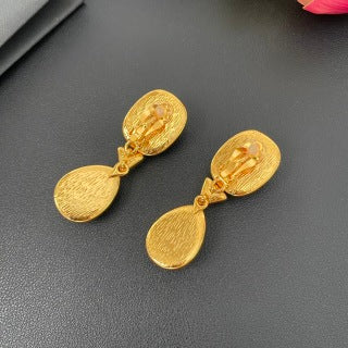 YSL Emerald Glass Double Drop Clip-On Earrings