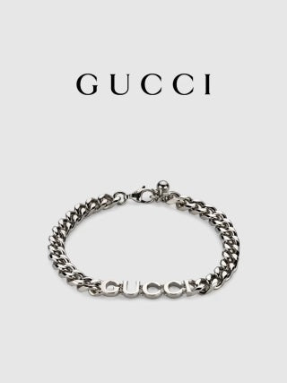 Gucci Signature Logo Silver Curb Chain Bracelet