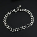 Gucci Signature Logo Silver Curb Chain Bracelet