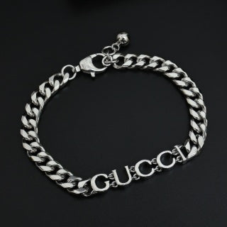 Gucci Signature Logo Silver Curb Chain Bracelet
