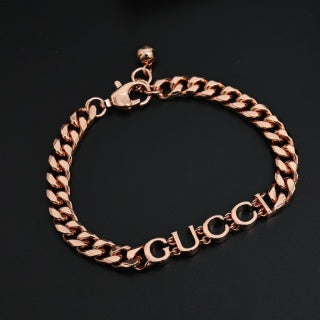 Gucci Bold GG Script Rose Gold Chain Bracelet