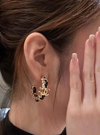 Chanel Vintage Chain Signature Hoop Earrings
