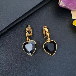 YSL Obsidian Heart Drop Clip-On Earrings