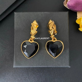 YSL Obsidian Heart Drop Clip-On Earrings