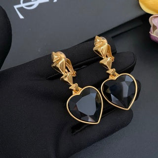 YSL Obsidian Heart Drop Clip-On Earrings