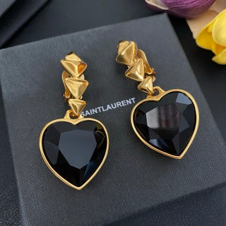 YSL Obsidian Heart Drop Clip-On Earrings