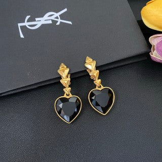 YSL Obsidian Heart Drop Clip-On Earrings