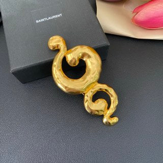 YSL Sculpted Spiral Gold Statement Brooch