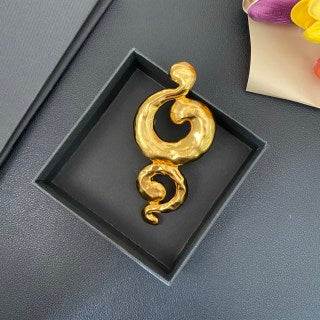 YSL Sculpted Spiral Gold Statement Brooch