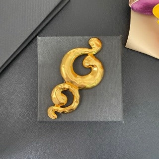 YSL Sculpted Spiral Gold Statement Brooch