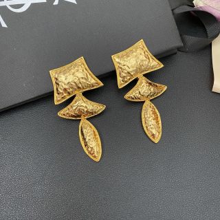 YSL Textured Gold Sculptural Drop Clip-On Earrings