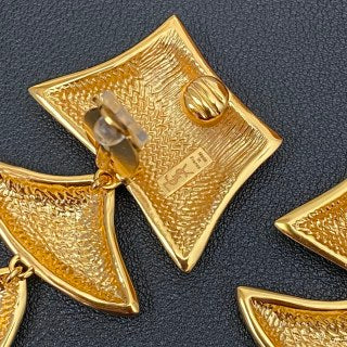 YSL Textured Gold Sculptural Drop Clip-On Earrings