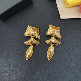 YSL Textured Gold Sculptural Drop Clip-On Earrings