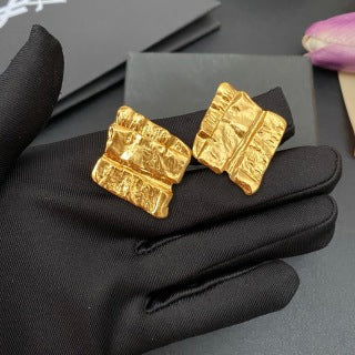 YSL Textured Gold Relief Clip-On Earrings