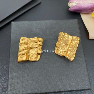 YSL Textured Gold Relief Clip-On Earrings