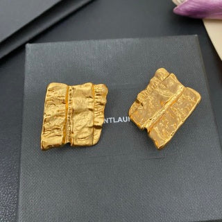 YSL Textured Gold Relief Clip-On Earrings