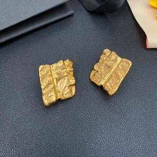 YSL Textured Gold Relief Clip-On Earrings