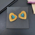 YSL Turquoise Heart Medallion Clip-On Earrings