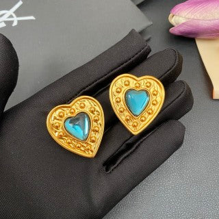 YSL Turquoise Heart Medallion Clip-On Earrings