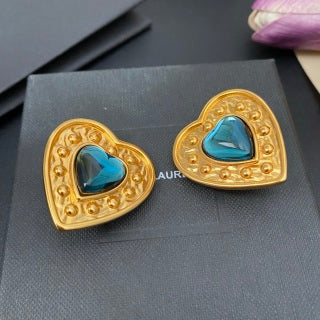 YSL Turquoise Heart Medallion Clip-On Earrings