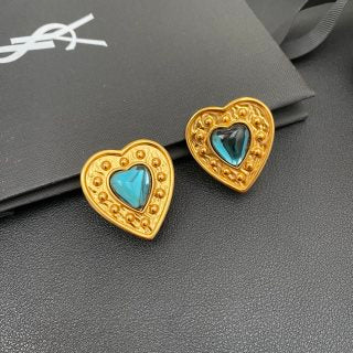 YSL Turquoise Heart Medallion Clip-On Earrings