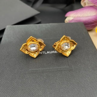 YSL Crystal Cushion Frame Clip-On Earrings