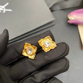 YSL Crystal Cushion Frame Clip-On Earrings
