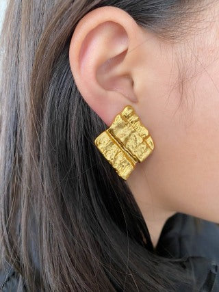 YSL Textured Gold Relief Clip-On Earrings