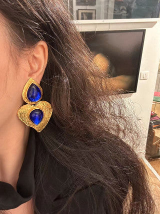 YSL Gemstone Teardrop Medallion Clip-On Earrings
