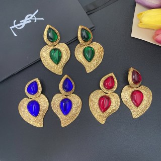 YSL Gemstone Teardrop Medallion Clip-On Earrings