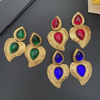 YSL Gemstone Teardrop Medallion Clip-On Earrings