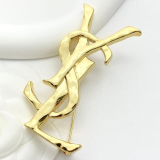 YSL Sculpted Gold Monogram Pin Brooch