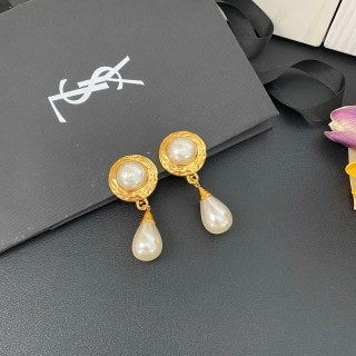 YSL Pearl Halo Teardrop Clip-On Earrings
