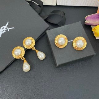 YSL Pearl Halo Teardrop Clip-On Earrings