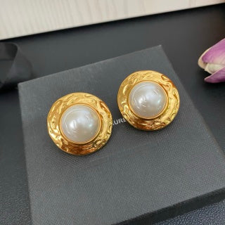 YSL Pearl Medallion Gold Clip-On Earrings