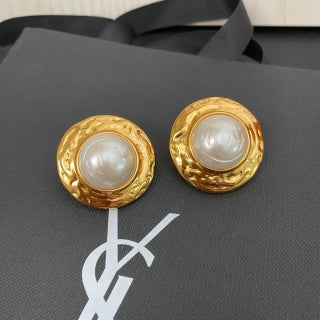 YSL Pearl Medallion Gold Clip-On Earrings