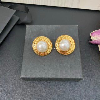YSL Pearl Medallion Gold Clip-On Earrings