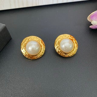 YSL Pearl Medallion Gold Clip-On Earrings