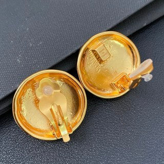 YSL Pearl Medallion Gold Clip-On Earrings