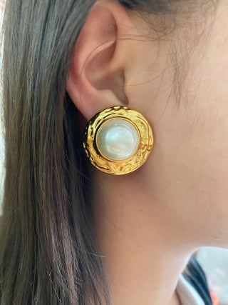 YSL Pearl Medallion Gold Clip-On Earrings
