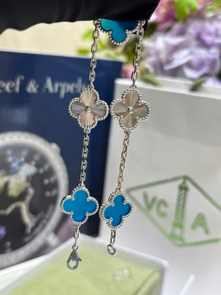 Van Cleef & Arpels Alhambra 5-Motif Bracelet in White Gold with Laser-Treated Blue Agate