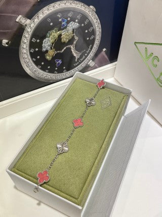 Van Cleef & Arpels Alhambra 5-Motif Bracelet in White Gold with Laser-Treated Rhodonite