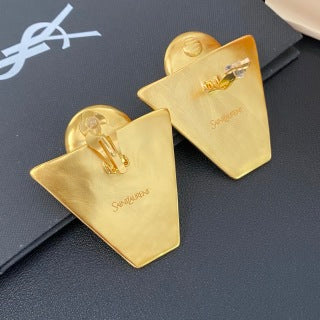 YSL Geometric Pearl Triangle Clip-On Earrings