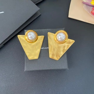 YSL Geometric Pearl Triangle Clip-On Earrings