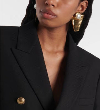 YSL Geometric Pearl Triangle Clip-On Earrings
