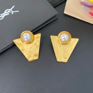 YSL Geometric Pearl Triangle Clip-On Earrings