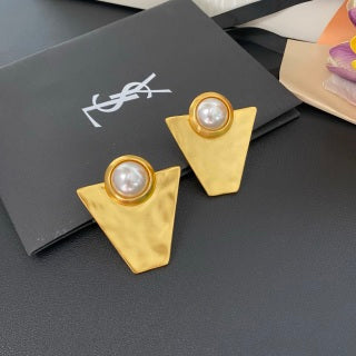 YSL Geometric Pearl Triangle Clip-On Earrings